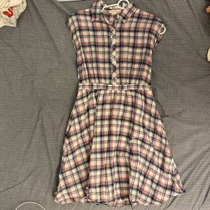 Japanese Sleeveless Plaid Shirt dress